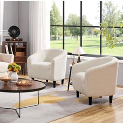 Compact Sherpa Accent Chairs Set of 2 for Small Spaces, Ivory