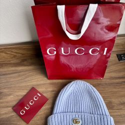 Authentic GUCCI Wool Beanie - Light Blue (Size L) w/ Bag & Receipt 