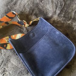 Blue Suede Purse With Removable Strap