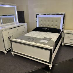 Valentino Gray Bedroom Set with Led (Bed, Dresser, Mirror, Chest, Nightstand) /P