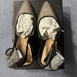 INC. AMMIYEF Crystal Mesh Sling Back Pumps Size 7 Black