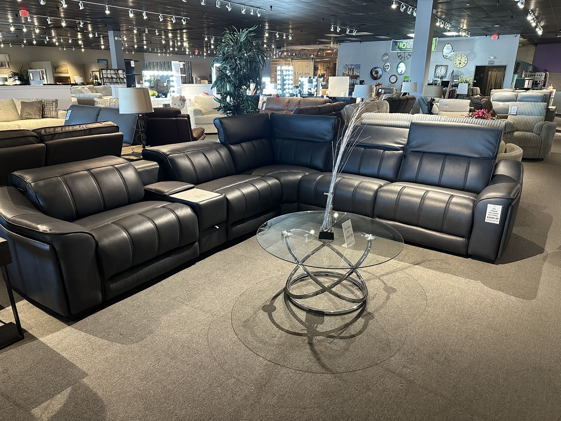 Power Leather Reclining Sectional With Power Headrest 100% 