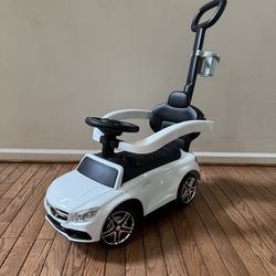Mercedes Benz Kids Ride On Push Cat 3 In 1 Riding Push Car-Stroller . Toy Gift w/Push Rod. White 
