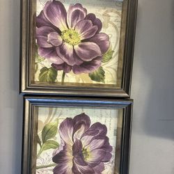PAIR OF FLORAL PRINTS  FRAMED IN GLASS