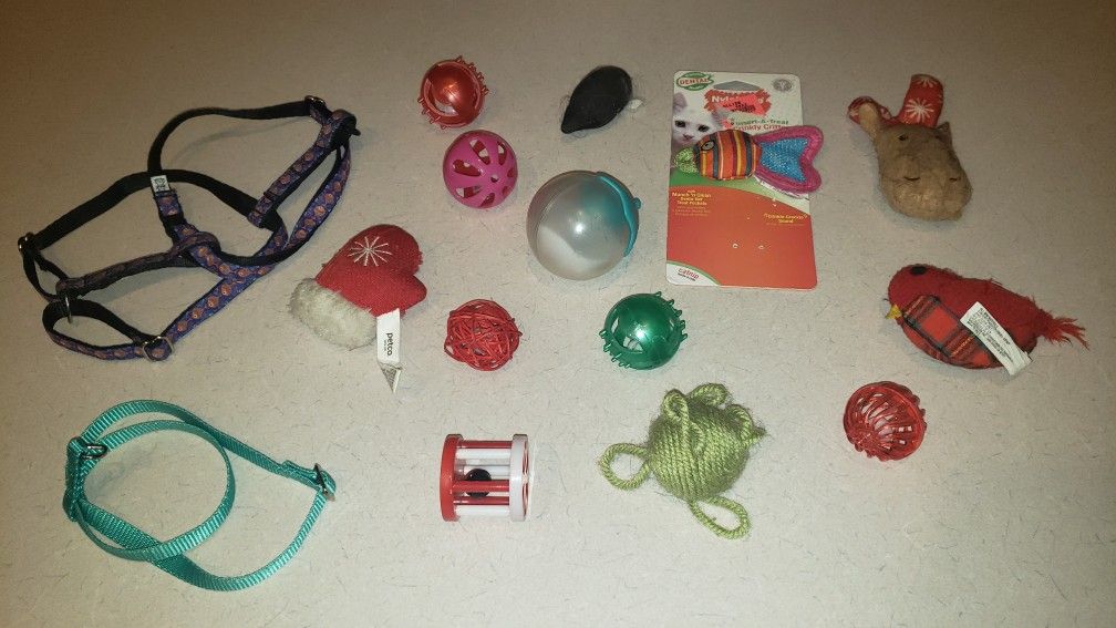 Bag Of Cat Toys And Harness For Sale