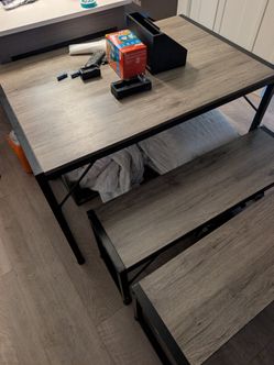 Dining Table with Two Benches Set