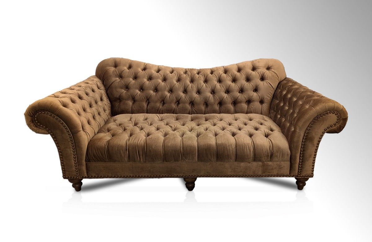 Bronze Velvet Chesterfield Sofa & Chair - Great Condition - Delivery Available