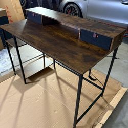 48 Inch Computer Desk with Monitor Stand & Drawers  Rustic Brown