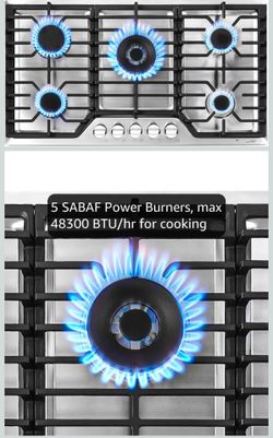 New AMZCHEF 36 inch Gas Cooktop with 5 Made in Italy SABAF Power Burners