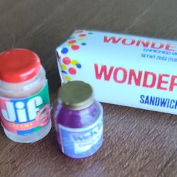 Dollhouse Miniatures Wonder Bread, Jif Peanut Butter & Grape Jelly