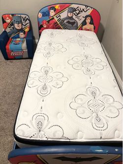 Justice league twin bed with mattress and matching chair