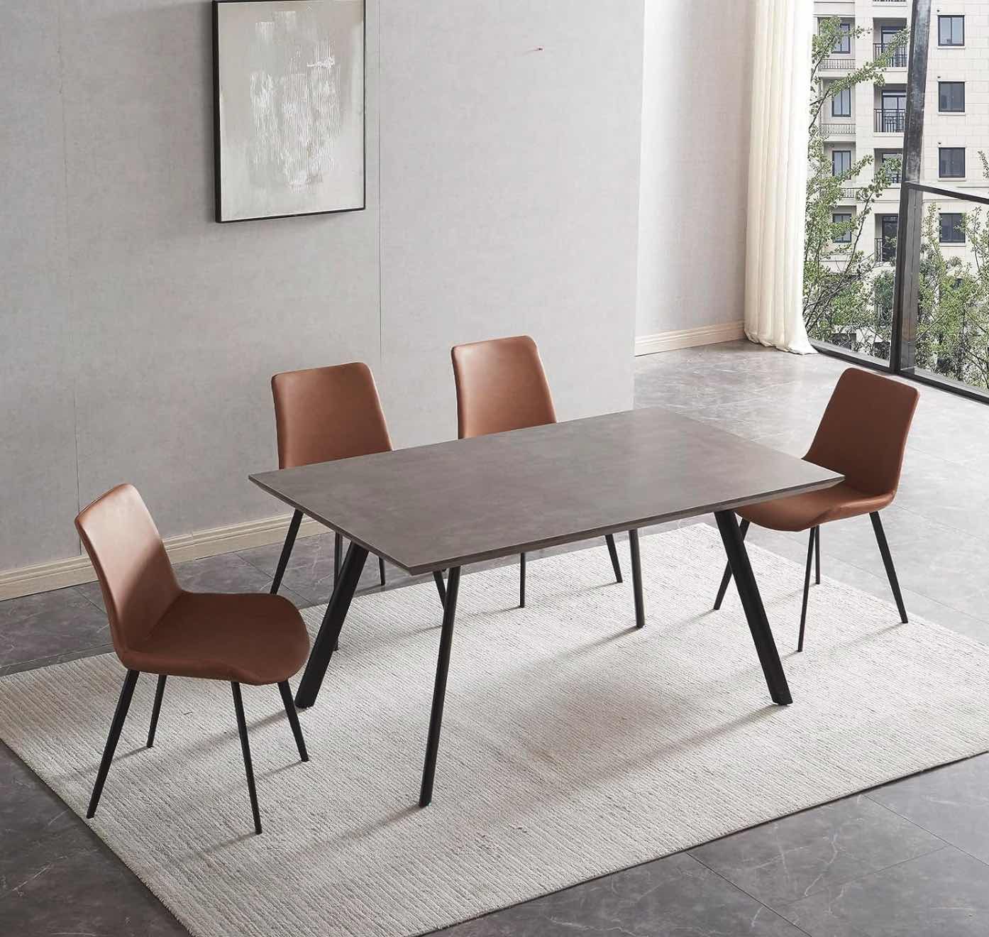 Wooden Dining table & leather chairs (4)