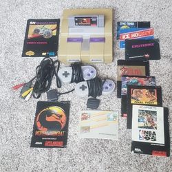 Super Nintendo SNES SNS-001 Console W/ 2 Controllers AC Adapter and RCA Cable, Tested and Cleaned. Mortal Kombat