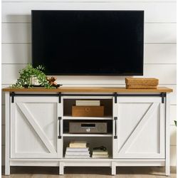Better Homes & Gardens Modern Farmhouse TV stand for TV's up to 70", Alabaster and Light Honey Finish