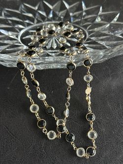 Austrian Crystal USA Necklace Smoky & Clear (Black & White) Open Bezel Set 36" Necklace 1980s