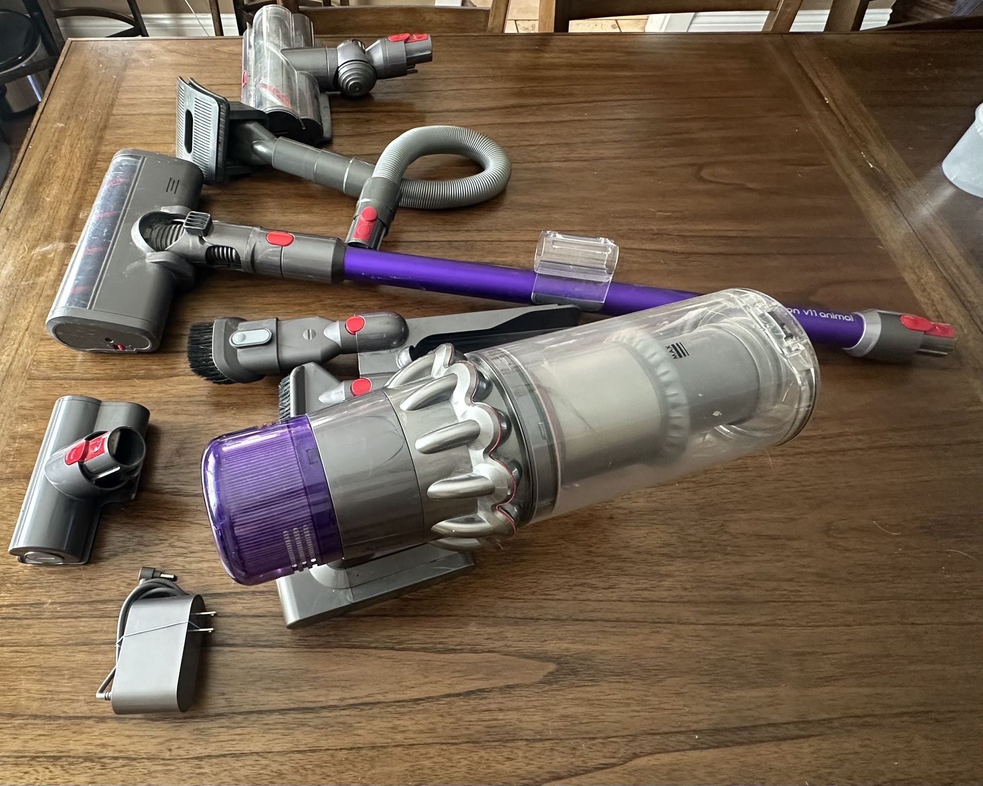 Dyson V11 Animal Cordless Vacuum Cleaner, Purple with crevice tool, extension, hose, and hardwood, soft roller head