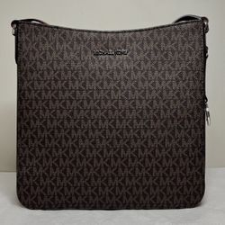 Michael Kors Jet Set Travel Brown RED PVC MK Signature Large Messenger Bag