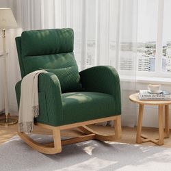 Green Sherpa Rocking Chair Adjustable Reclining Rocker With Armrest Pocket Cozy Living Room Nursery Chair Green Sherpa Upholstery