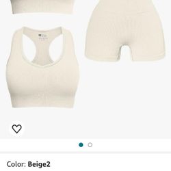Women's 3 Piece Outfits Ribbed Seamless Exercise Scoop Neck Sports Bra One Shoulder Tops High Waist Shorts Active Set