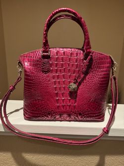 Brahmin Pink Croc-Embossed Leather Satchel