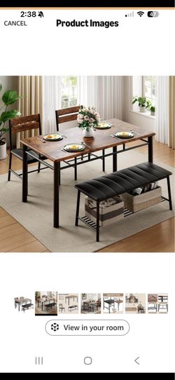 Dining table set 4 pieces rustic brown