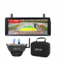 AUTO-VOX Solar Magnetic Wireless Backup Camera 7.2" 1080P Split Screen Monitor Truck RV Trailer Camper Smart Detection with Audible Alert