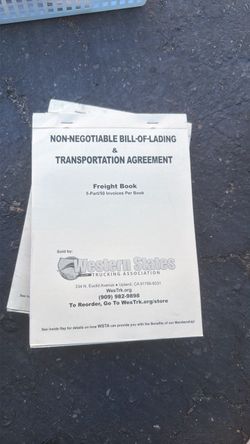 Bill Of Lading Freight Book By Western States