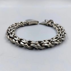 Stunning Solid 935 Argentium Silver Double Circle Link Men's Bracelet