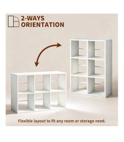 BNJ Metal White 6-Cube Bookcase with Stand, Low Profile Floor Standing Storage Shelves Unit for Living Room, Bedroom, Home Office, Non-Slip Base Displ
