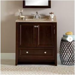 Delridge 31 in. Single Sink Chocolate Bath Vanity with Caramel Cultured Marble Top (Assembled) 
