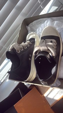 Rick Owens Black Leather High-Top Sneakers us
