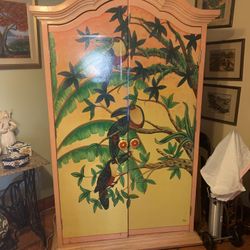 Beautiful Mexican Hand painted Armoire Bar