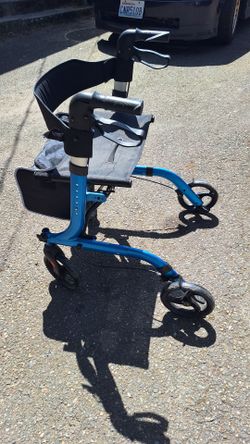 BLUE FOLDING ROLLATOR WALKER WITH SEAT