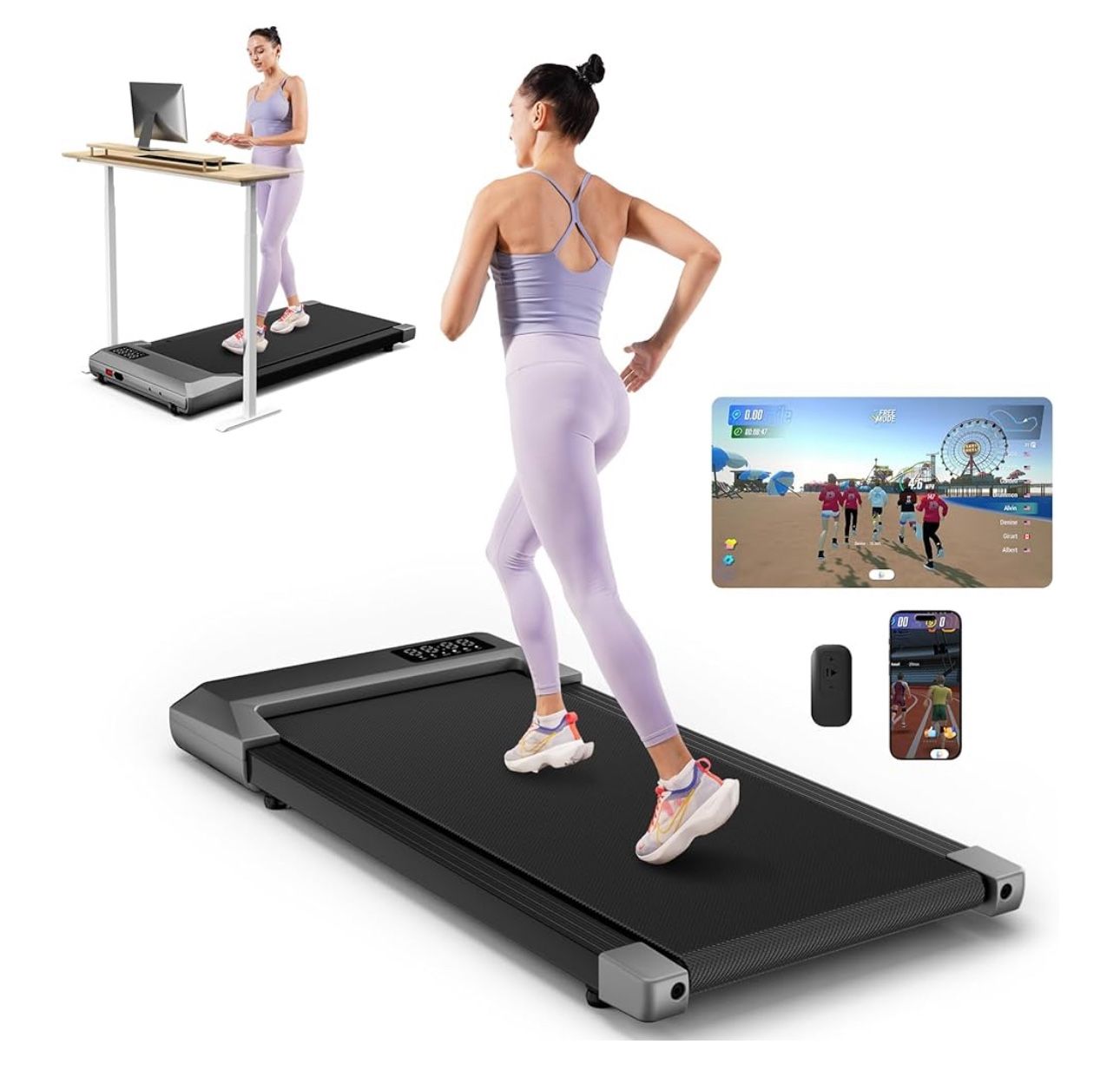 Walking Pad, Smart Under Desk Treadmill for Home Office, No-Assembly Treadmills with APP and Remote Control, LED Display, 2.5 HP Quiet Walking