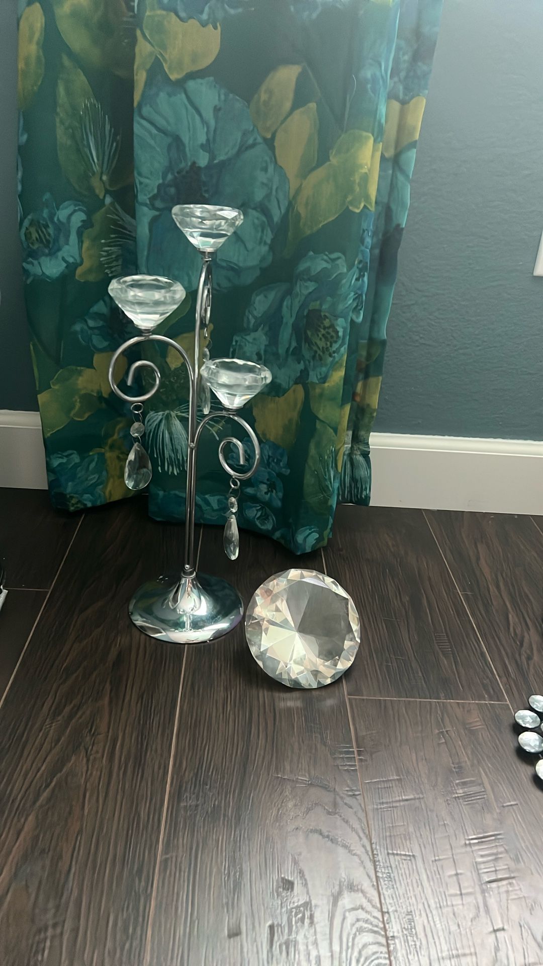 Three tier candle holder stand and diamond paperweight