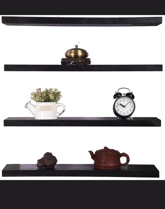 Set Of 4 47x6x0.5 Dark Wood Shelves With Hardwire