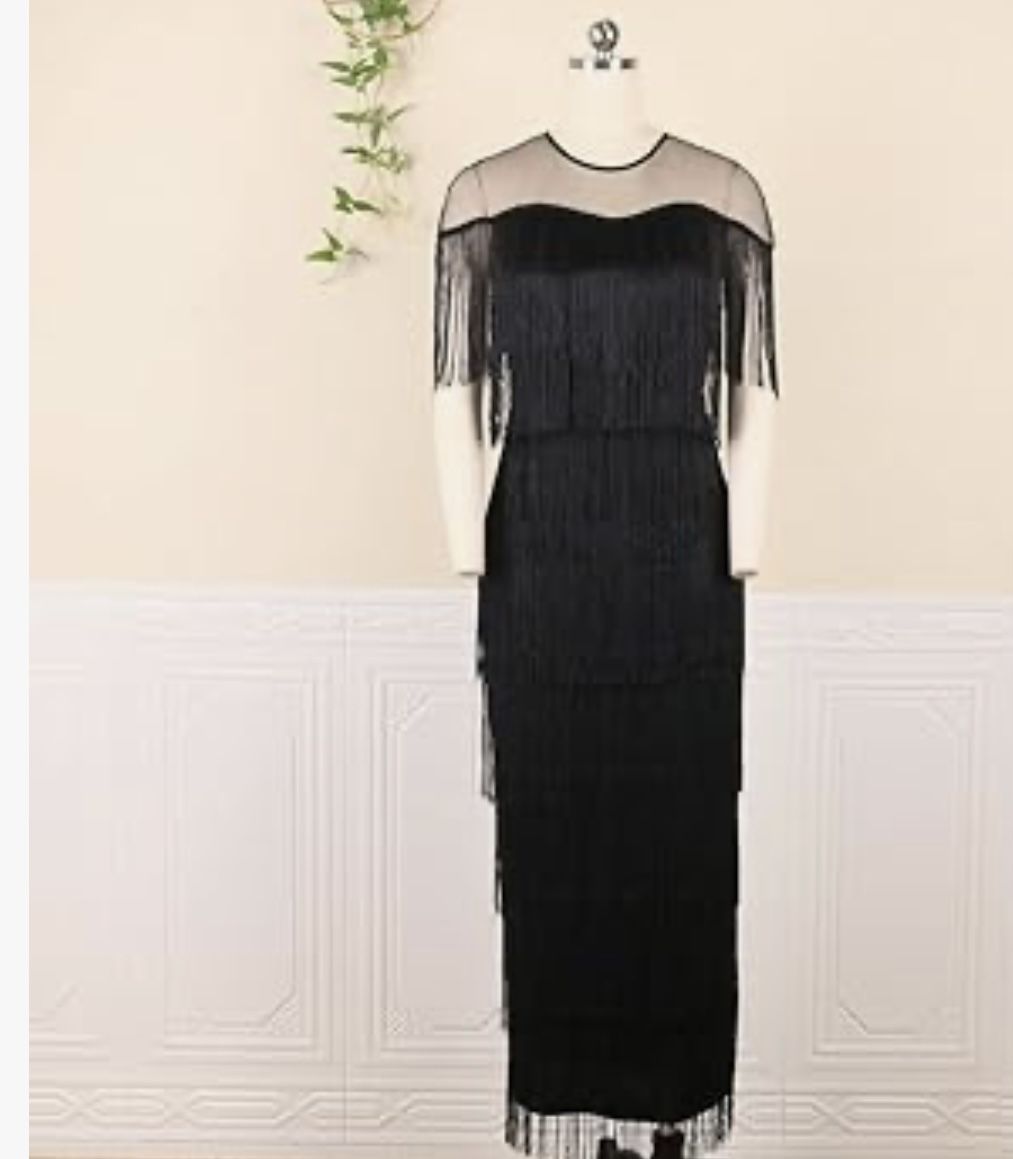 Black Fringe Dress Maxi XL