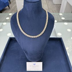 Tennis Chain Baguett And Round Diamonds Real 8 Mm By 22 Inch Gold Real 