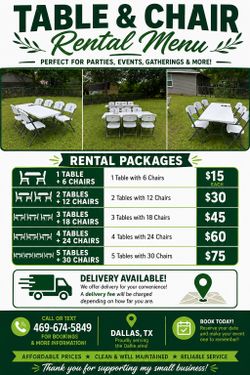 Renting table and chair manu