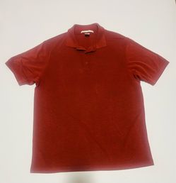 Perry Ellis Mens large Golf Shirt Rust Brown Short Sleeve Button Up Casual