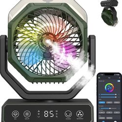 Misting Fan Portable,Personal Fan with Smart APP Remote Control,40000mAh Rechargeable Battery Powered Desk Fan with RGB Lights,Timer,5 Speed Mister Fa