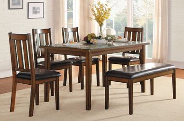 Classic Style, espresso finish Dining set includes dining table + 4 Chairs + Bench