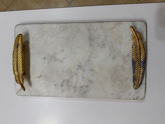 HeavyMarble Tray with Gold Feather Handles