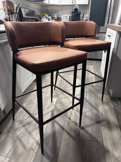Metal Frame PU Leather Barstool (Set of 2)