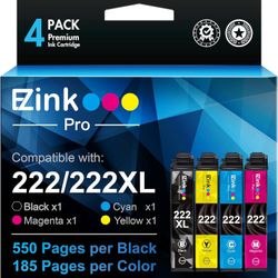 222XL Remanufactured Ink Cartridge Replacement for Epson 222 XL 222XL 222 for Epson Expression Home WF-2960 XP-5200 Printer (4 Packs, Black, Cyan, Mag