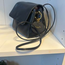 Christian Dior Cannage Logo Charm Leather Mini Shoulder bag Navy Blue Vintage.