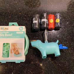 SLO-BOWL Small Dog Food Dish & 4 Rolls Poop Bags, Bag Dispenser & Nail Clippers 