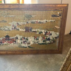 Japanese Silk Painting 42 X 30 19 Th Century Court Pageantry