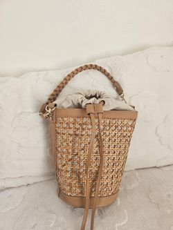 Woven Rattan Bucket Bag with Braided Handle