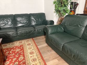 Green Leather Sofa and Loveseat Set